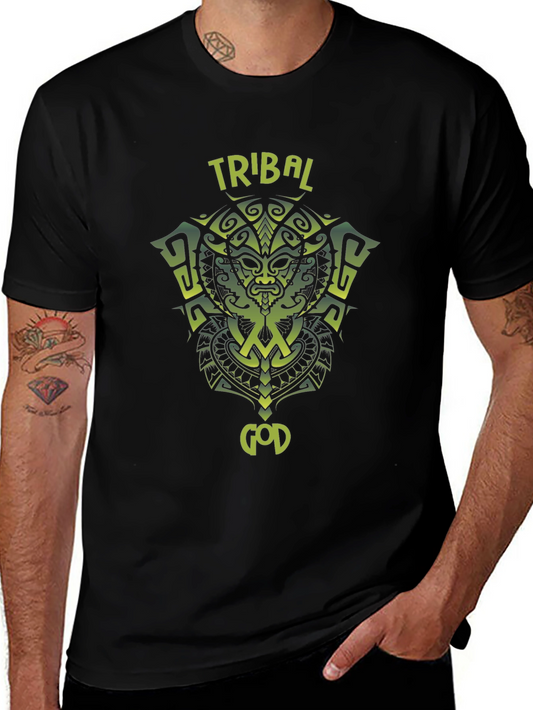 Tribal God Graphic T-Shirt - Black
