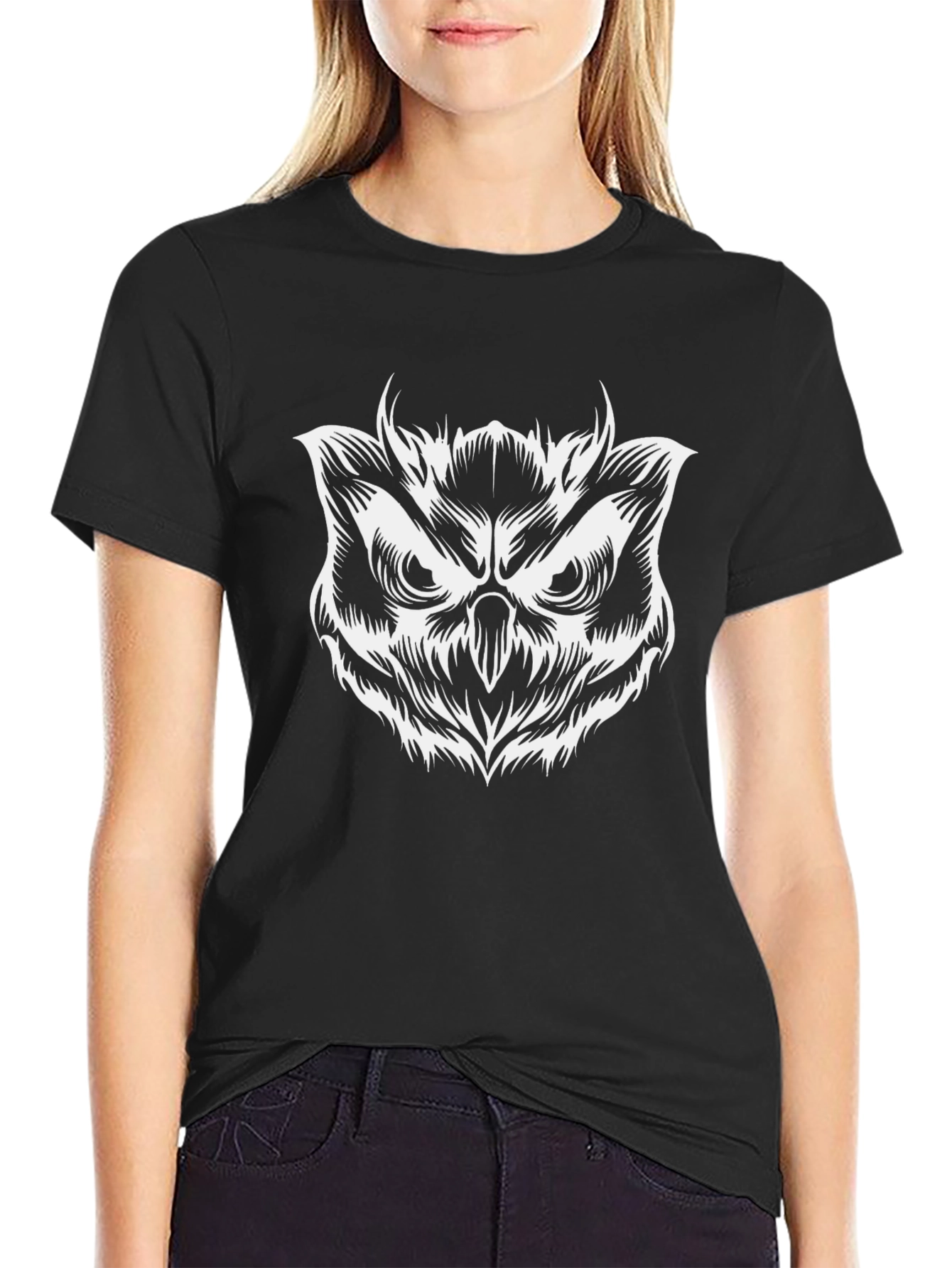 Mens Black T-Shirt with Owl Graphic