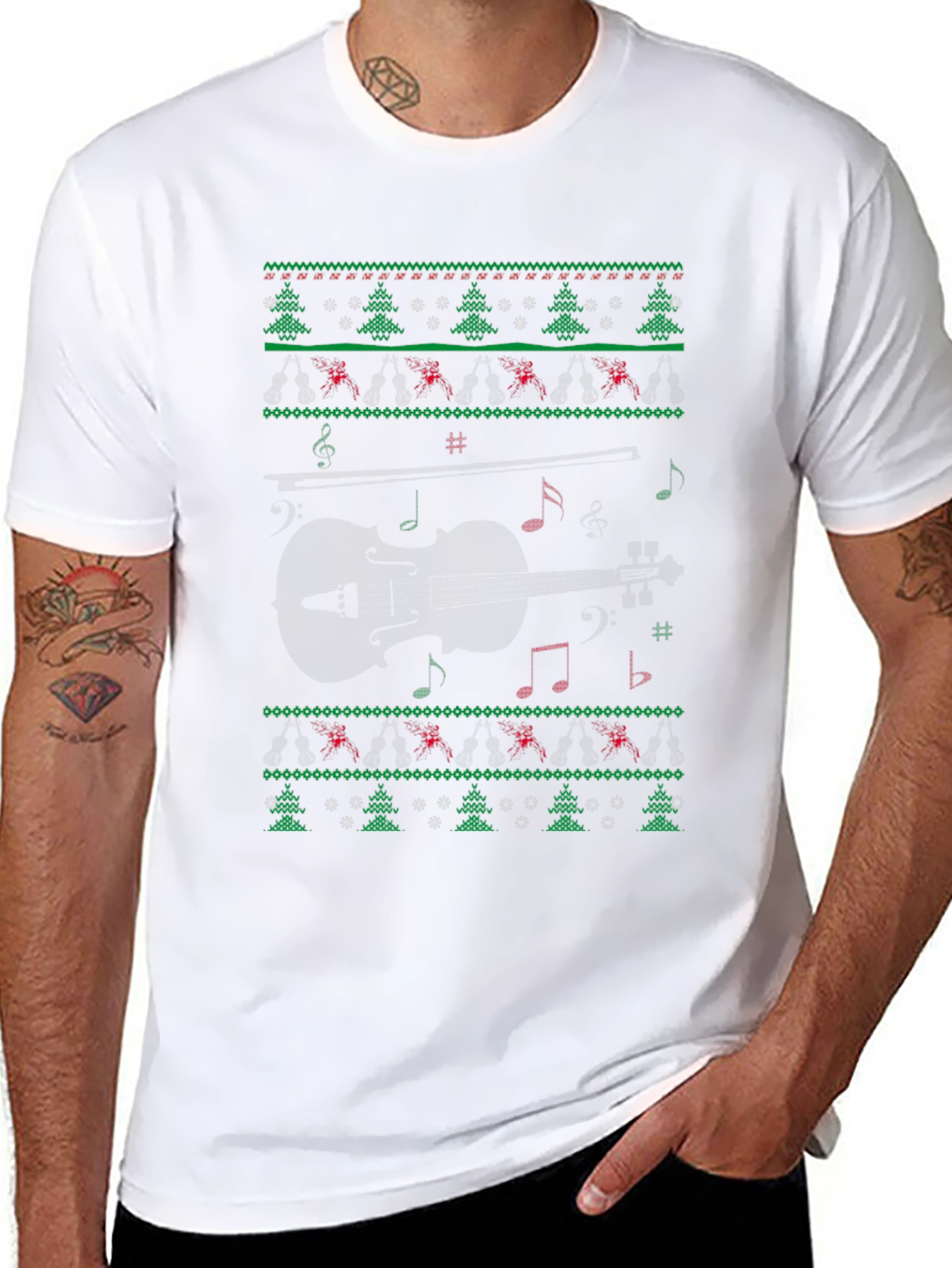 Musical Violin Christmas Ugly Sweater T-Shirt