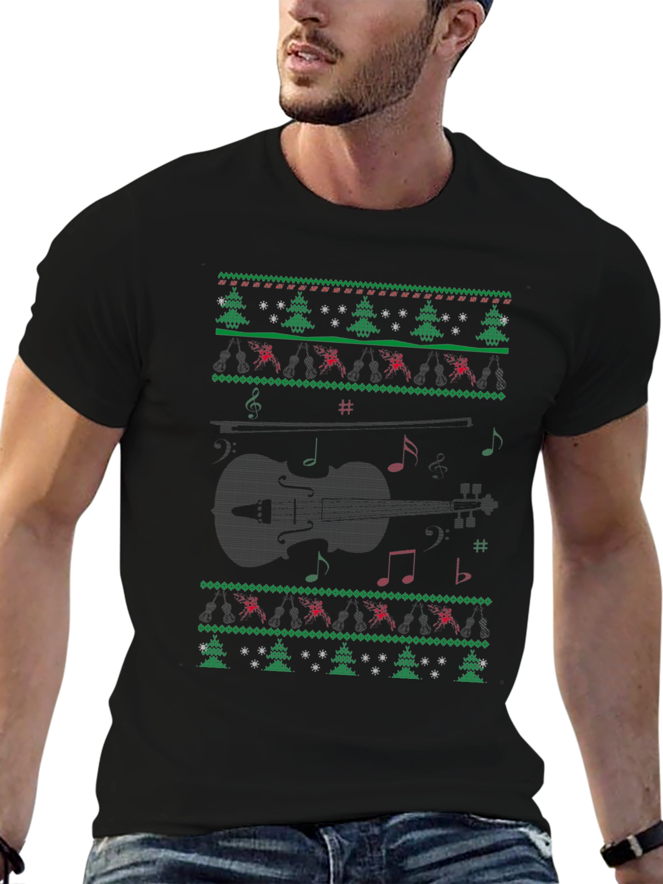 Musical Violin Christmas Ugly Sweater T-Shirt