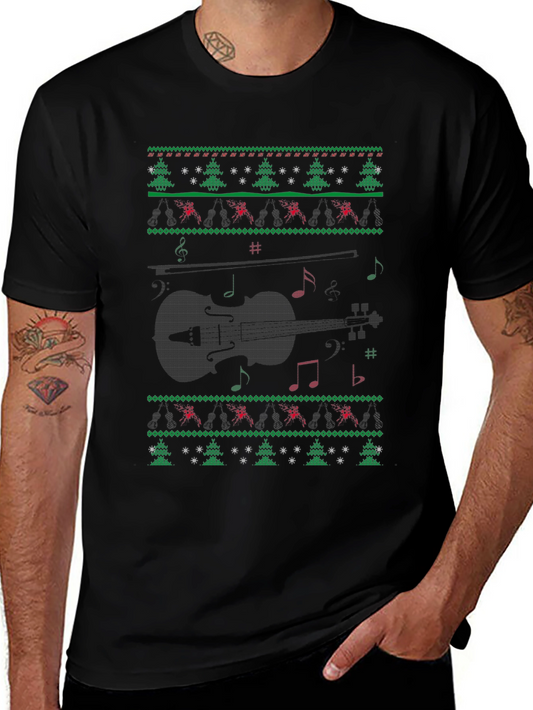 Musical Violin Christmas Ugly Sweater T-Shirt