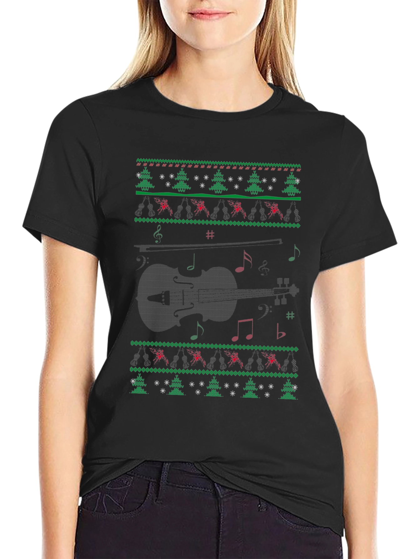 Musical Violin Christmas Ugly Sweater T-Shirt