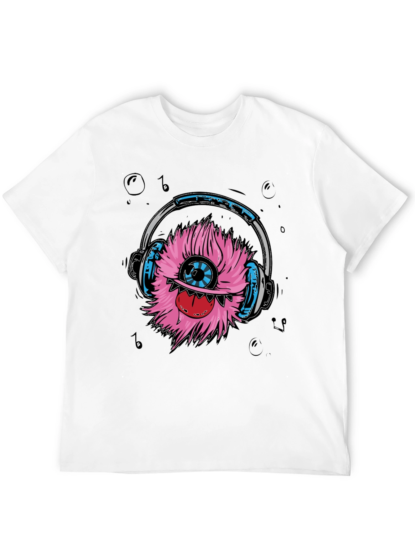 Monster with Headphones Graphic T-Shirt - Black