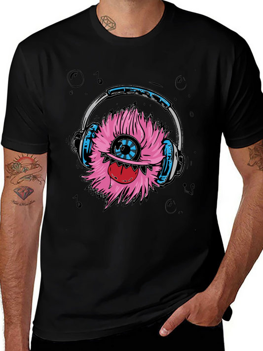 Monster with Headphones Graphic T-Shirt - Black