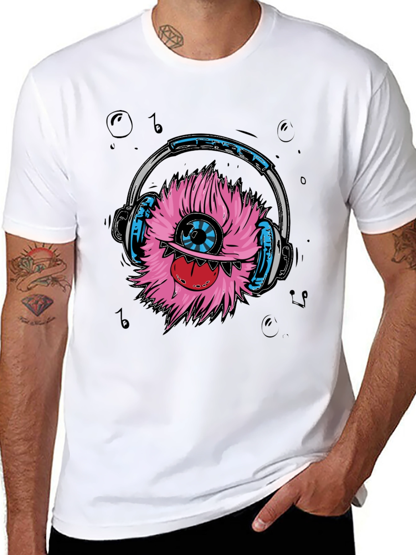 Monster with Headphones Graphic T-Shirt - Black