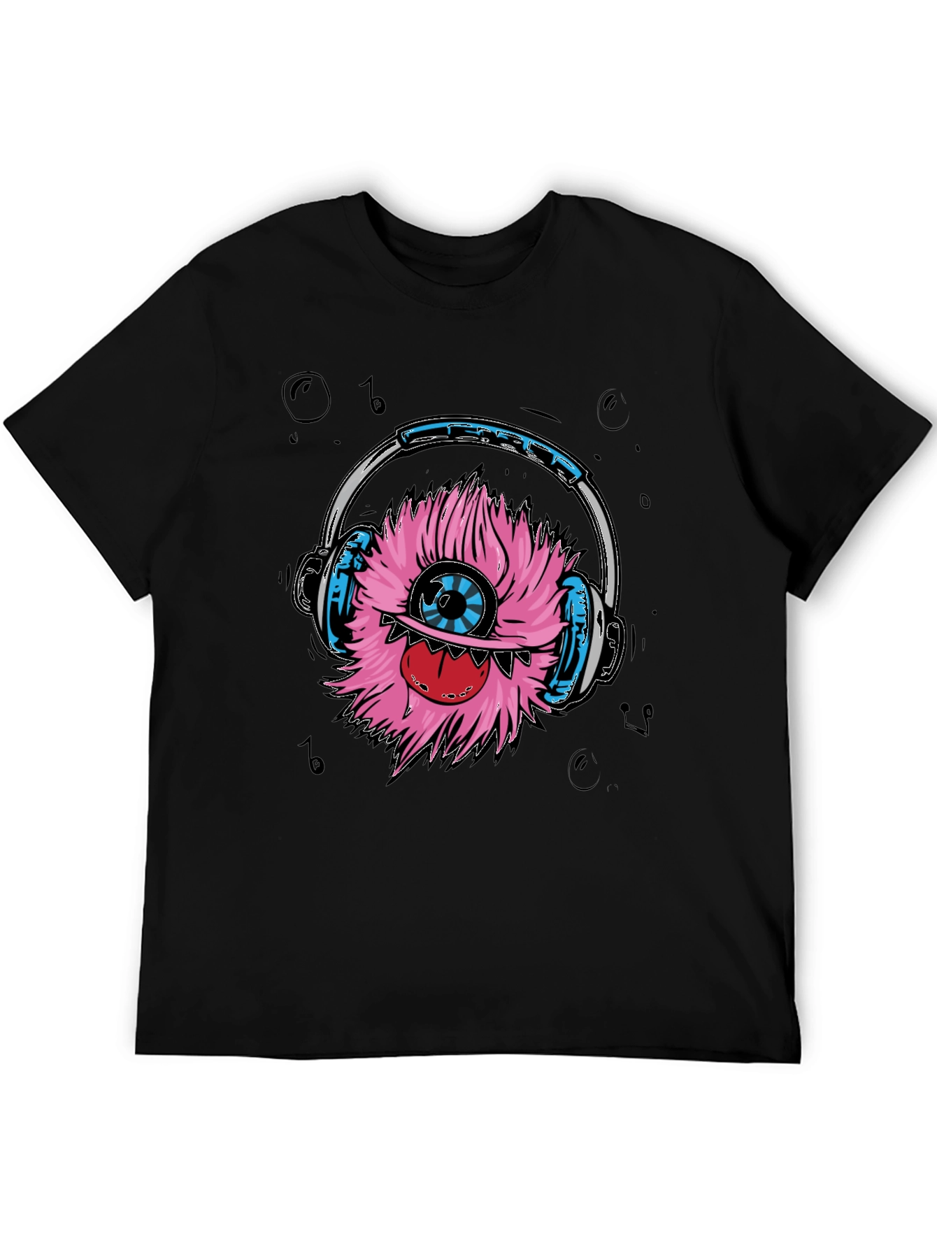 Monster with Headphones Graphic T-Shirt - Black