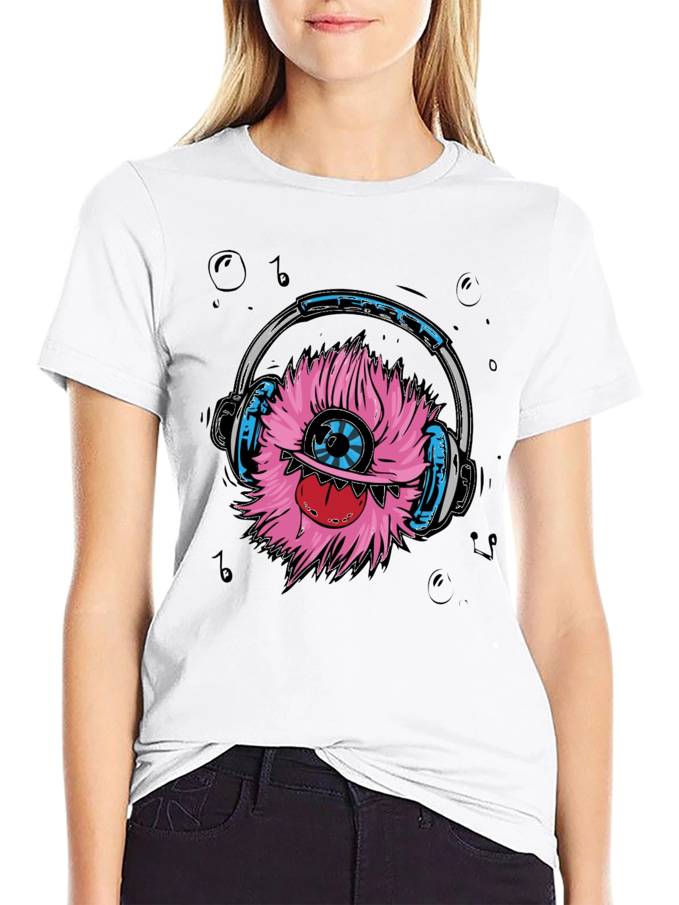 Monster with Headphones Graphic T-Shirt - Black