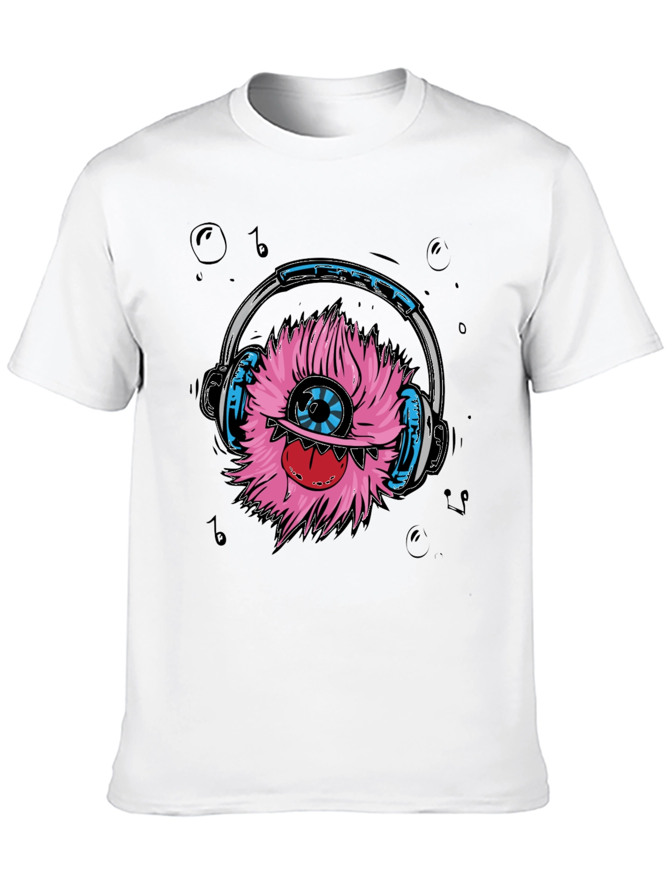 Monster with Headphones Graphic T-Shirt - Black