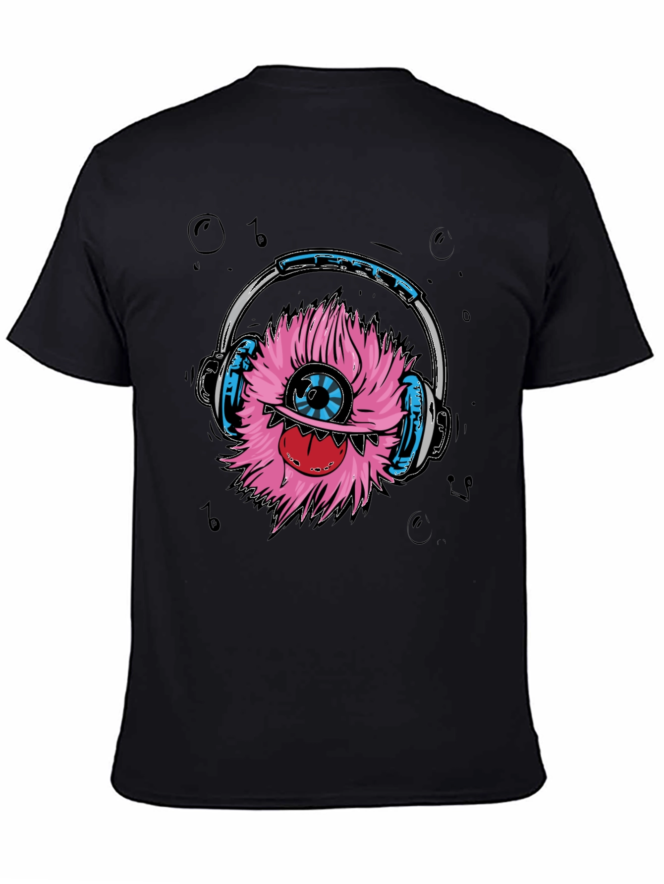Monster with Headphones Graphic T-Shirt - Black