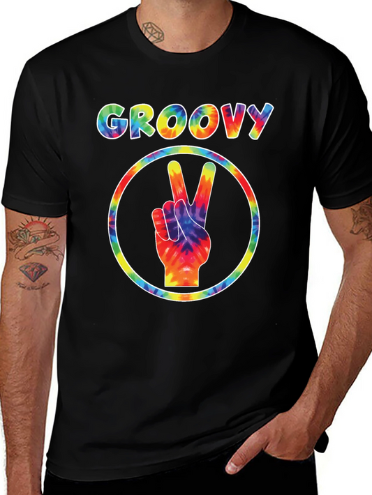 Groovy Tie-Dye Peace Sign Black T-Shirt