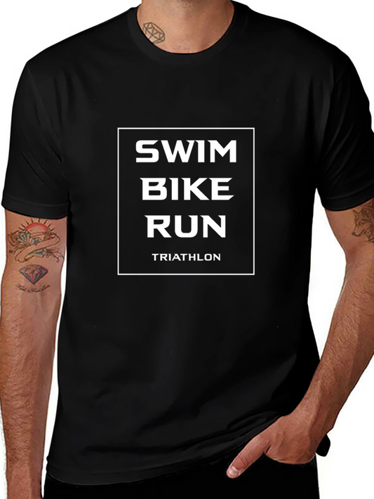 Triathlon T-Shirt - Swim Bike Run - Black Cotton Tee