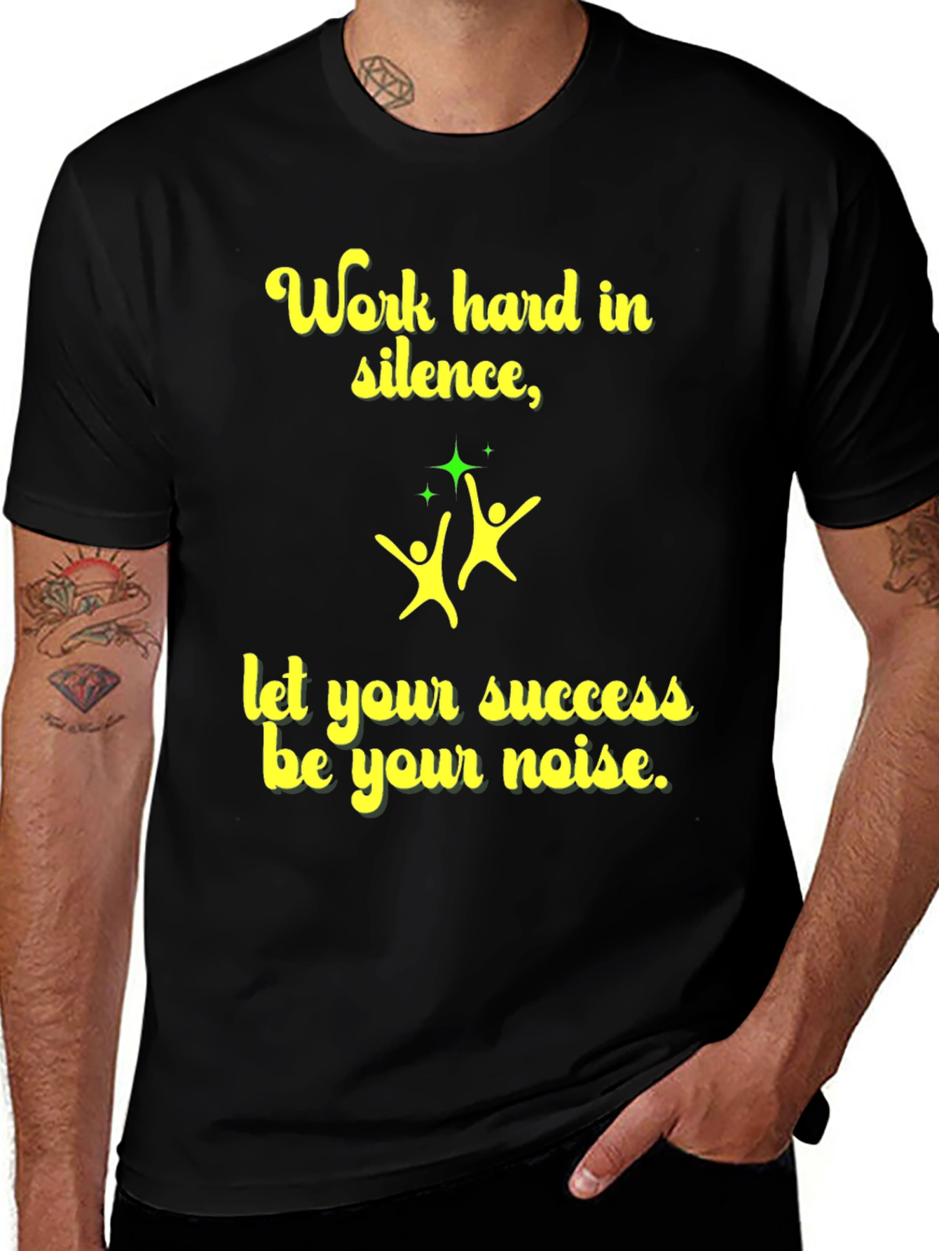Work Hard In Silence Mens Black Graphic Tee