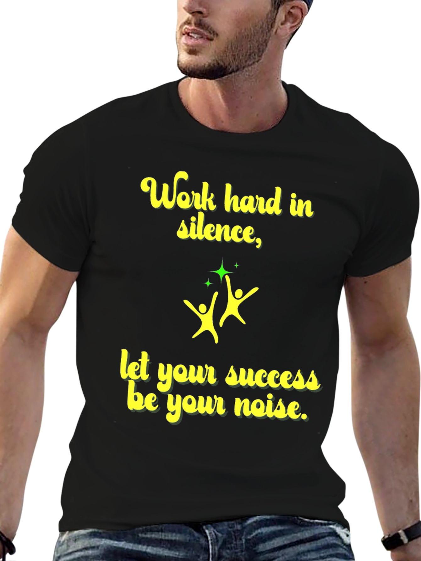 Work Hard In Silence Mens Black Graphic Tee