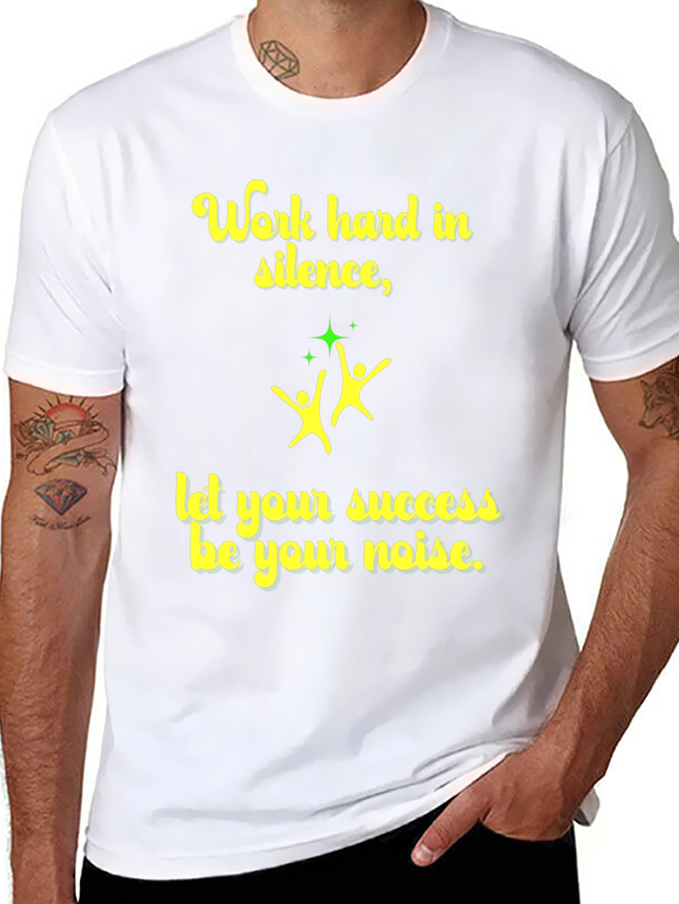 Work Hard In Silence Mens Black Graphic Tee