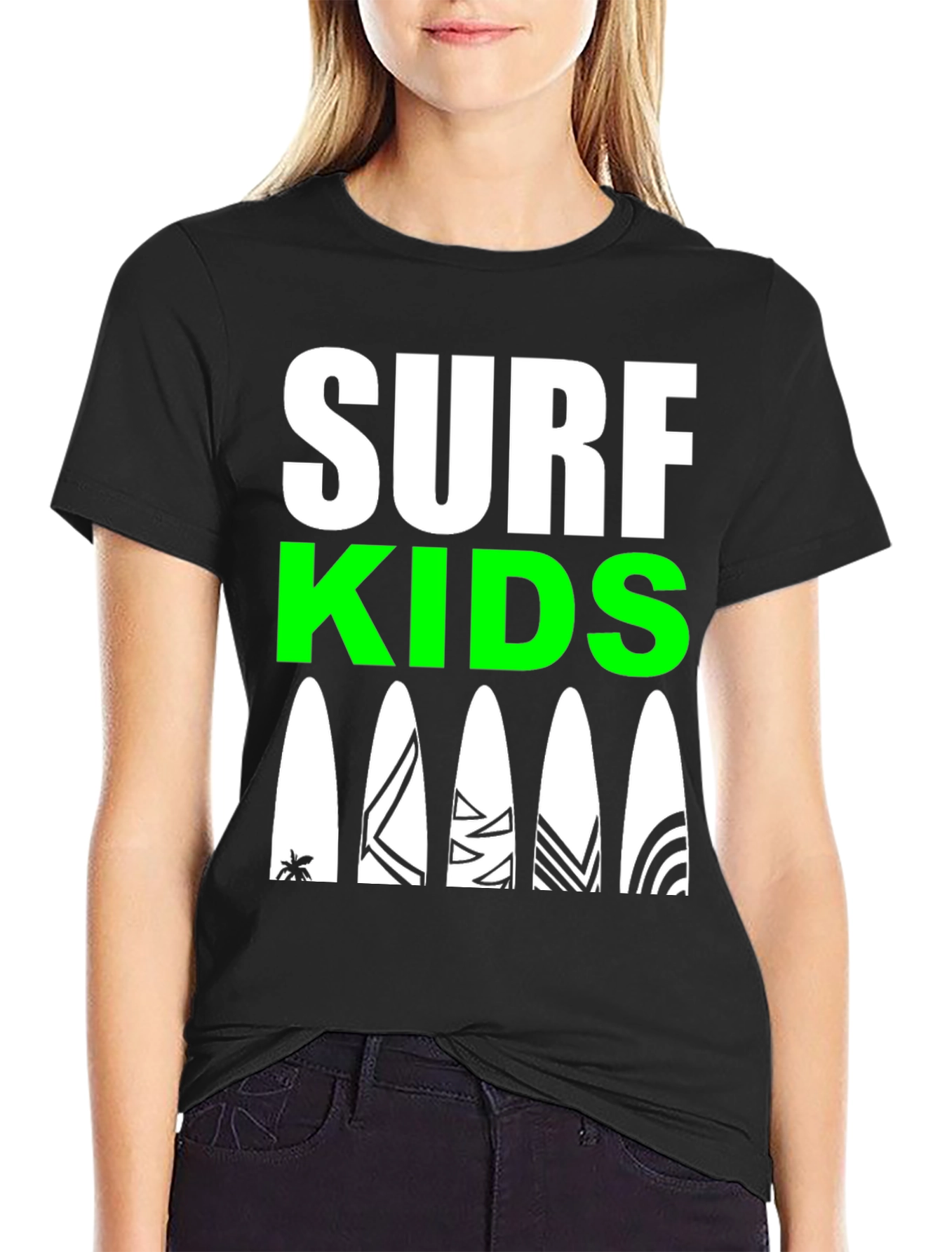 Surf Kids Graphic Tee - Black Cotton Surfboard Design