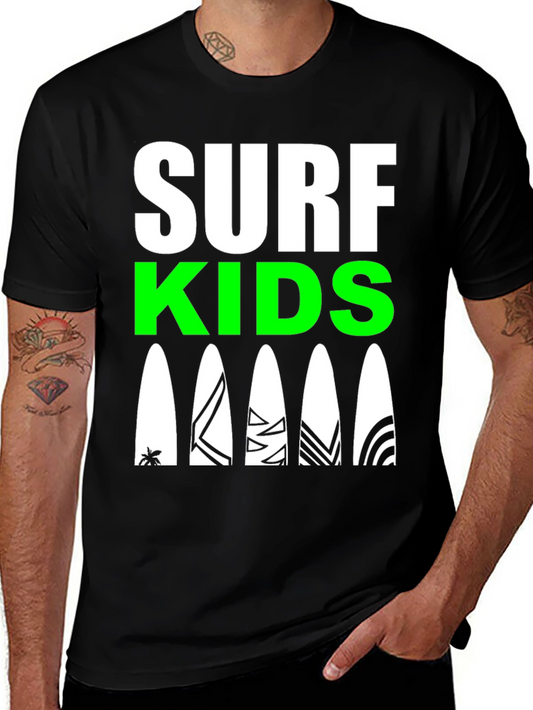 Surf Kids Graphic Tee - Black Cotton Surfboard Design