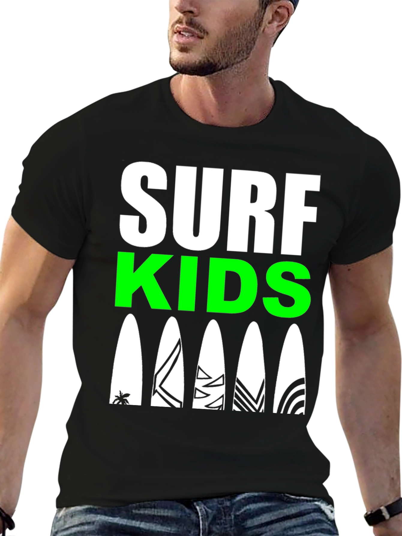 Surf Kids Graphic Tee - Black Cotton Surfboard Design