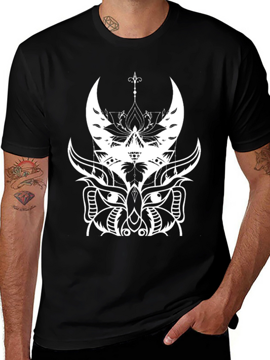 Abstract Owl Graphic Black T-Shirt