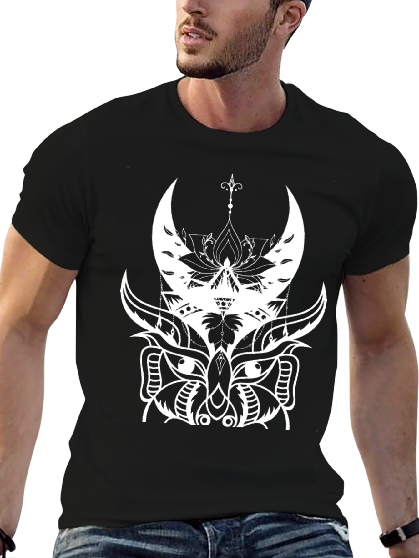 Abstract Owl Graphic Black T-Shirt