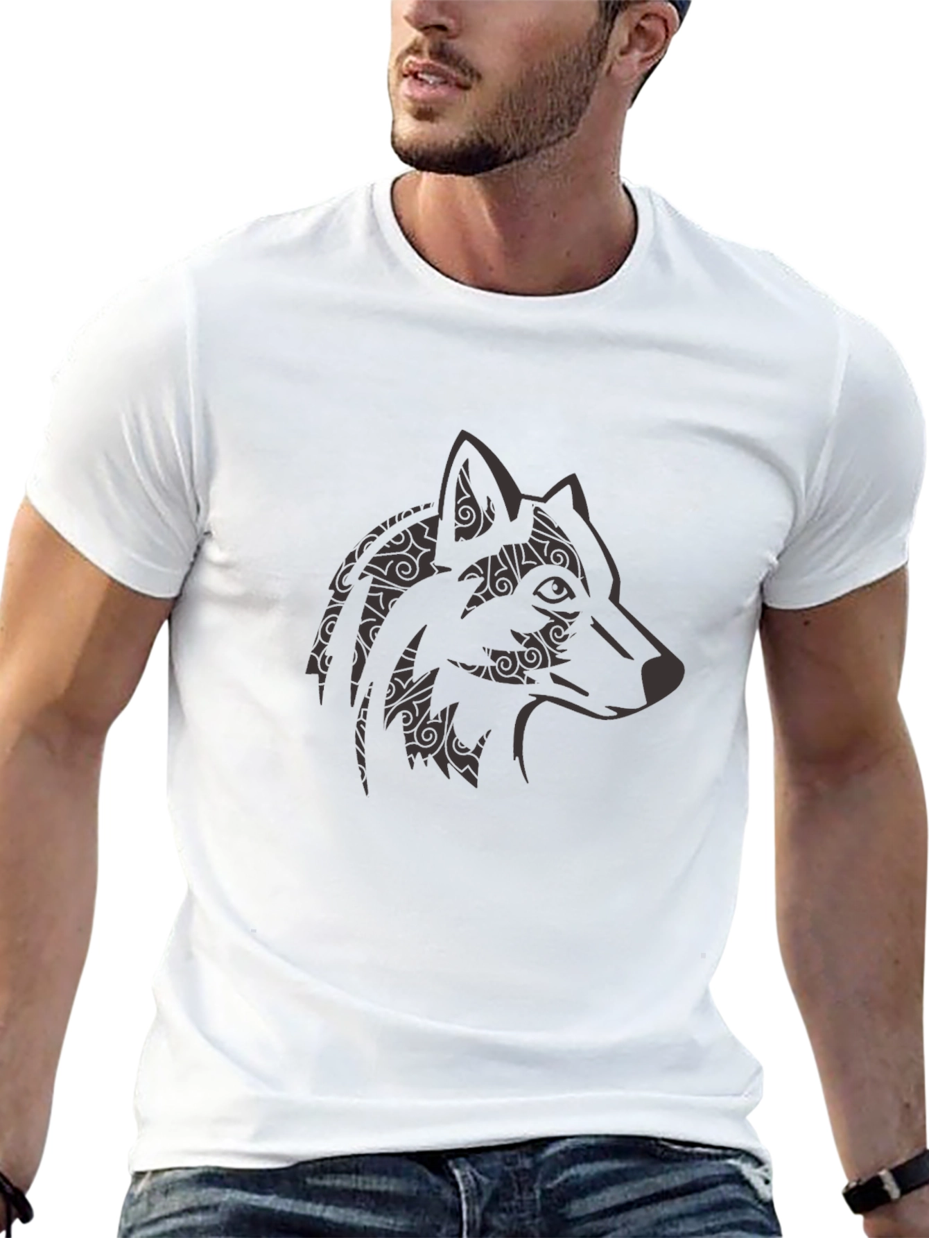 Black Wolf Graphic Tee - Stylish Animal Print Shirt
