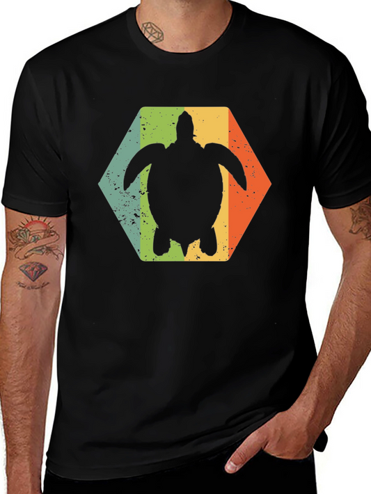 Retro Turtle Hexagon Black T-Shirt
