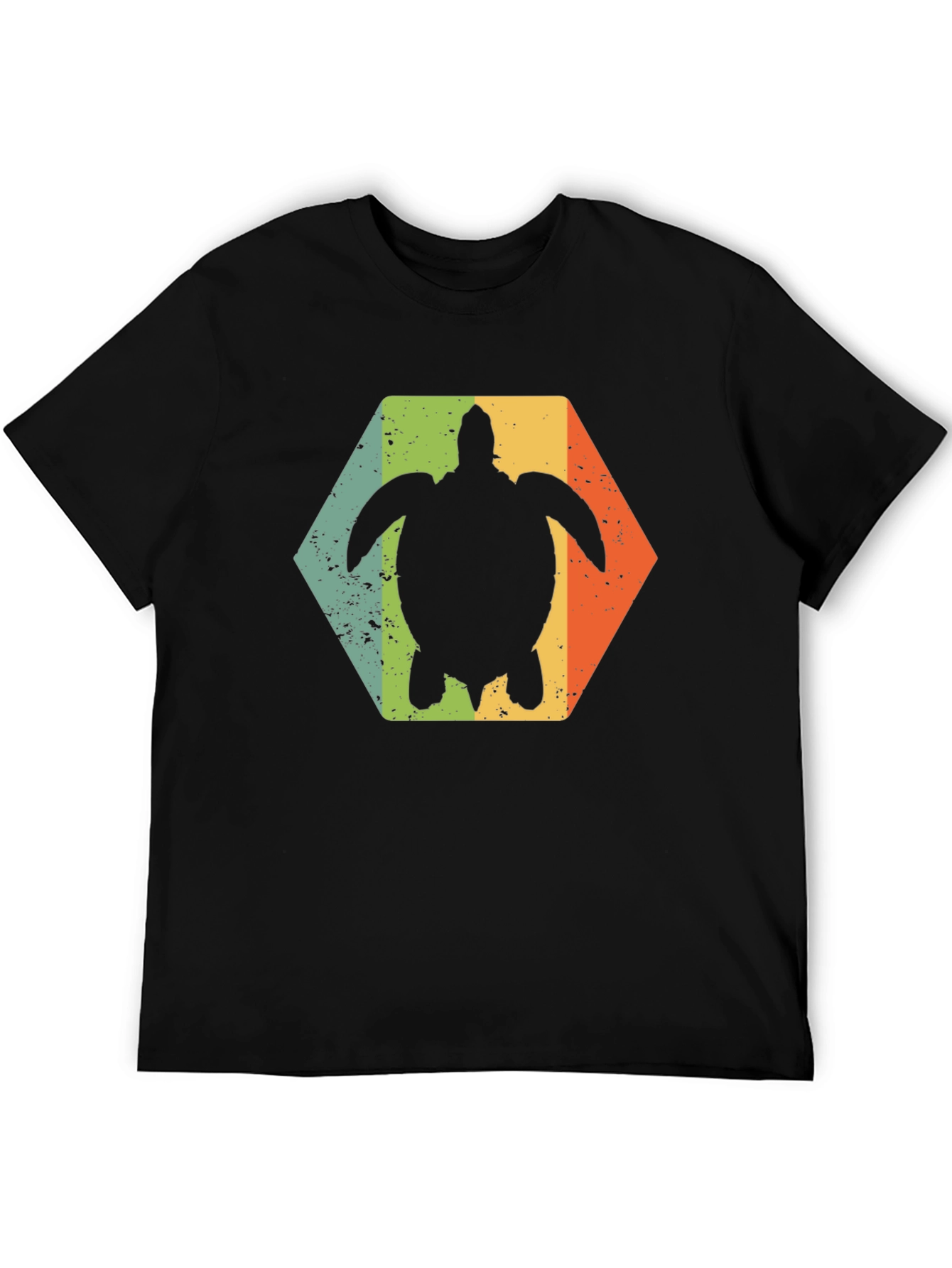Retro Turtle Hexagon Black T-Shirt