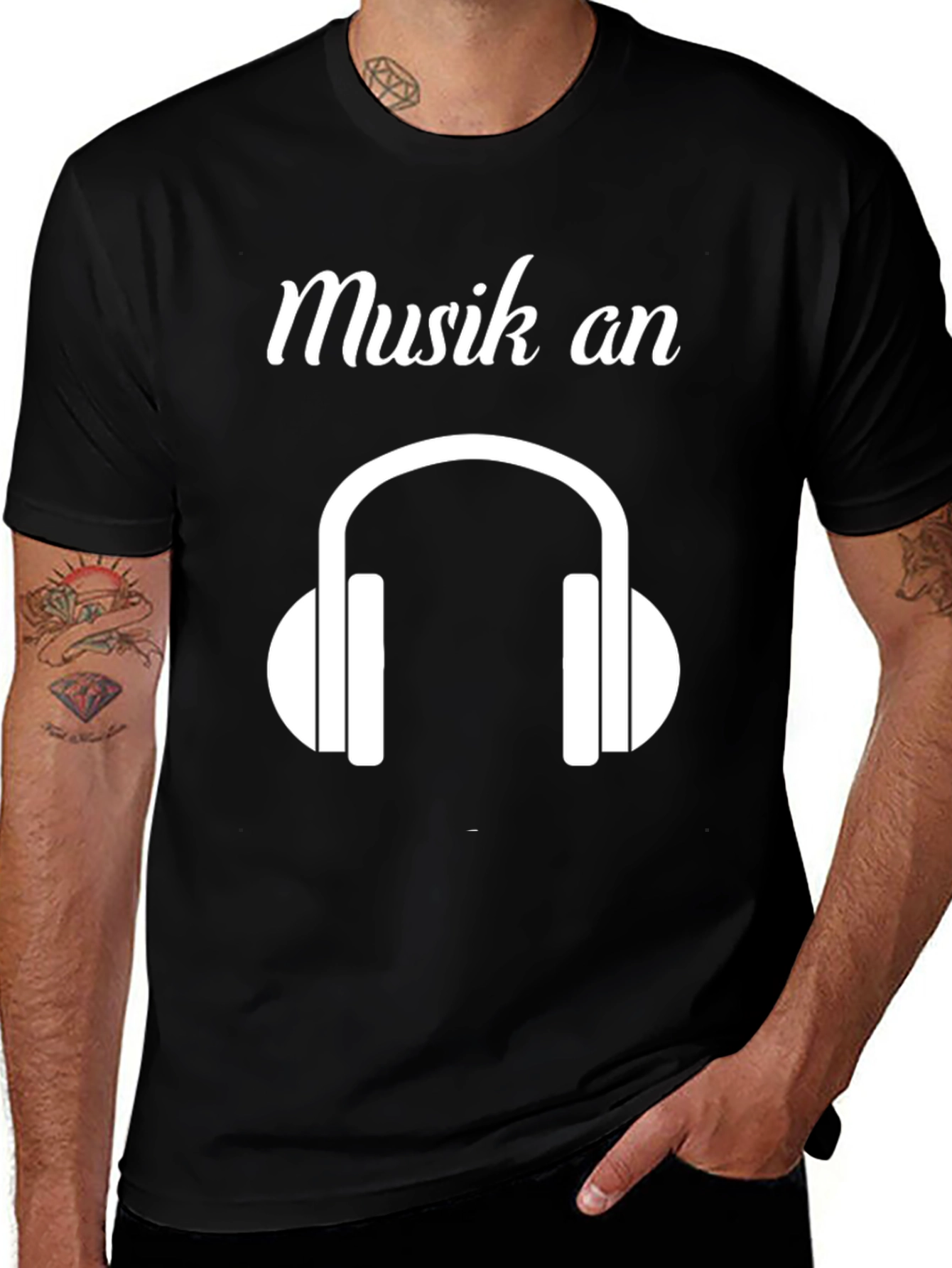 Musik An Headphones Graphic Black T-Shirt