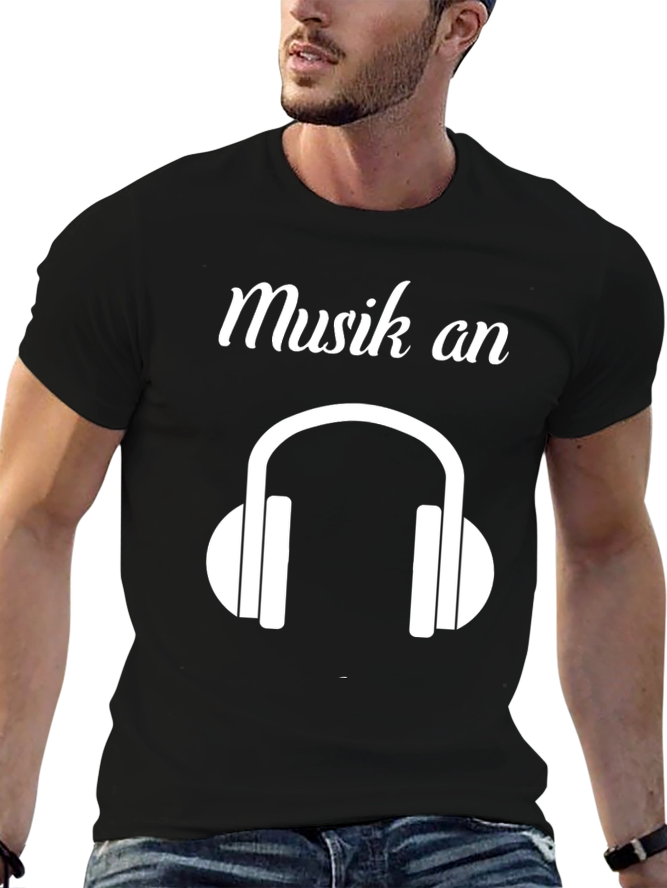 Musik An Headphones Graphic Black T-Shirt