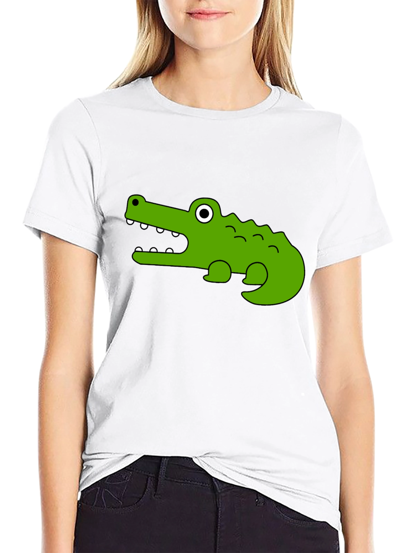 Cartoon Crocodile Graphic T-Shirt - Unisex Black Tee
