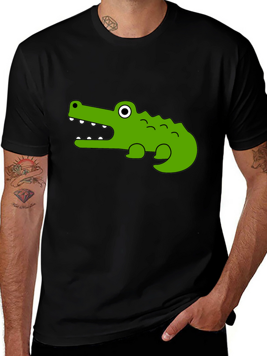 Cartoon Crocodile Graphic T-Shirt - Unisex Black Tee