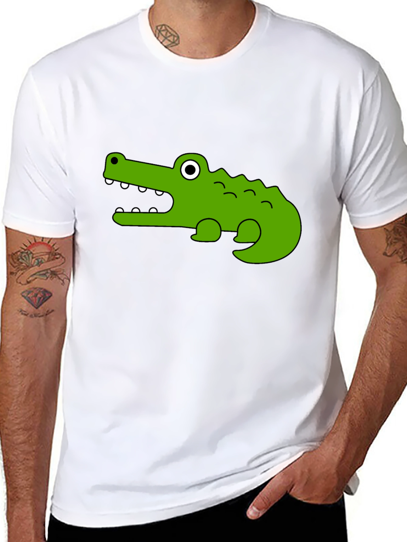 Cartoon Crocodile Graphic T-Shirt - Unisex Black Tee