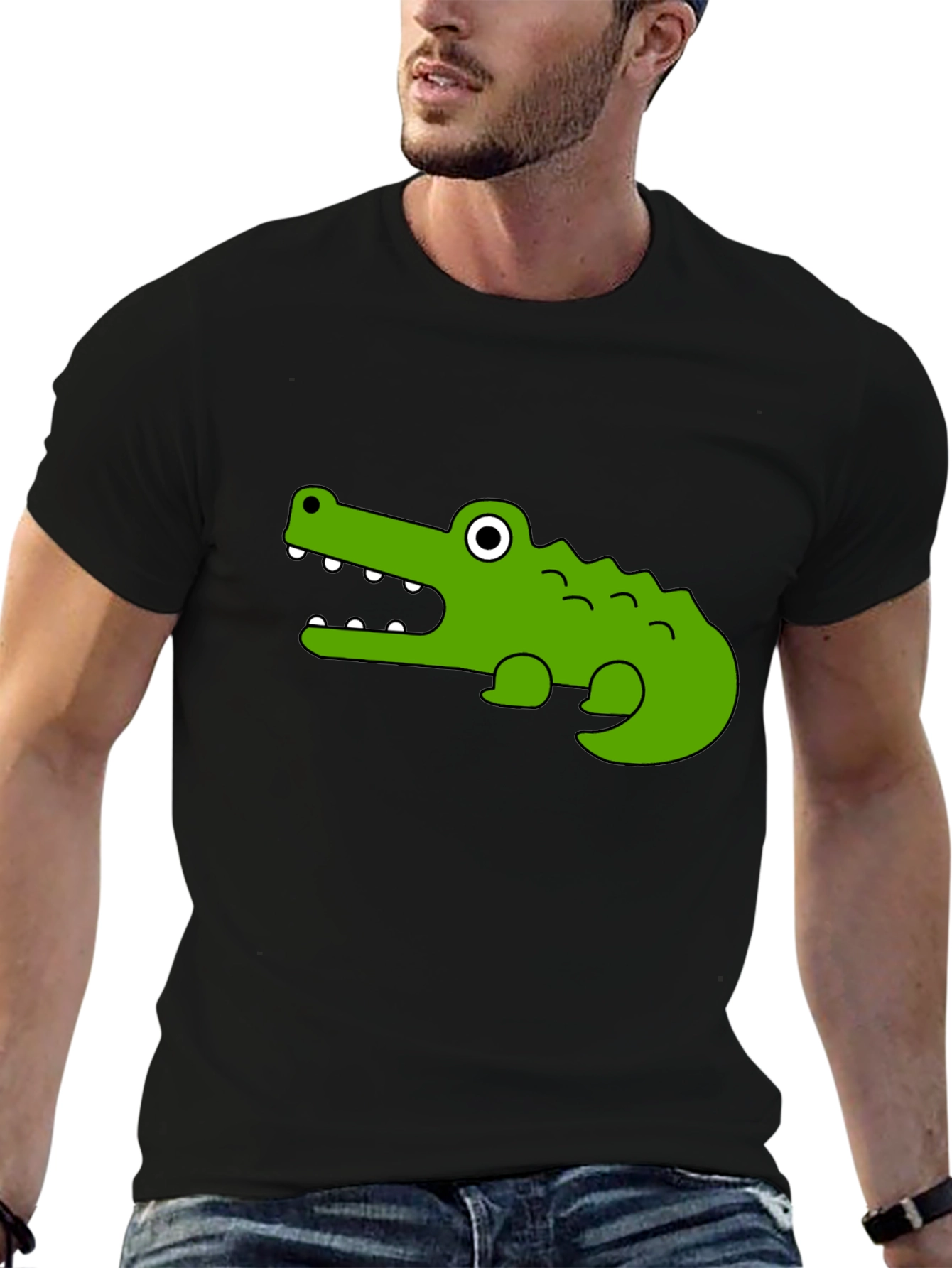 Cartoon Crocodile Graphic T-Shirt - Unisex Black Tee