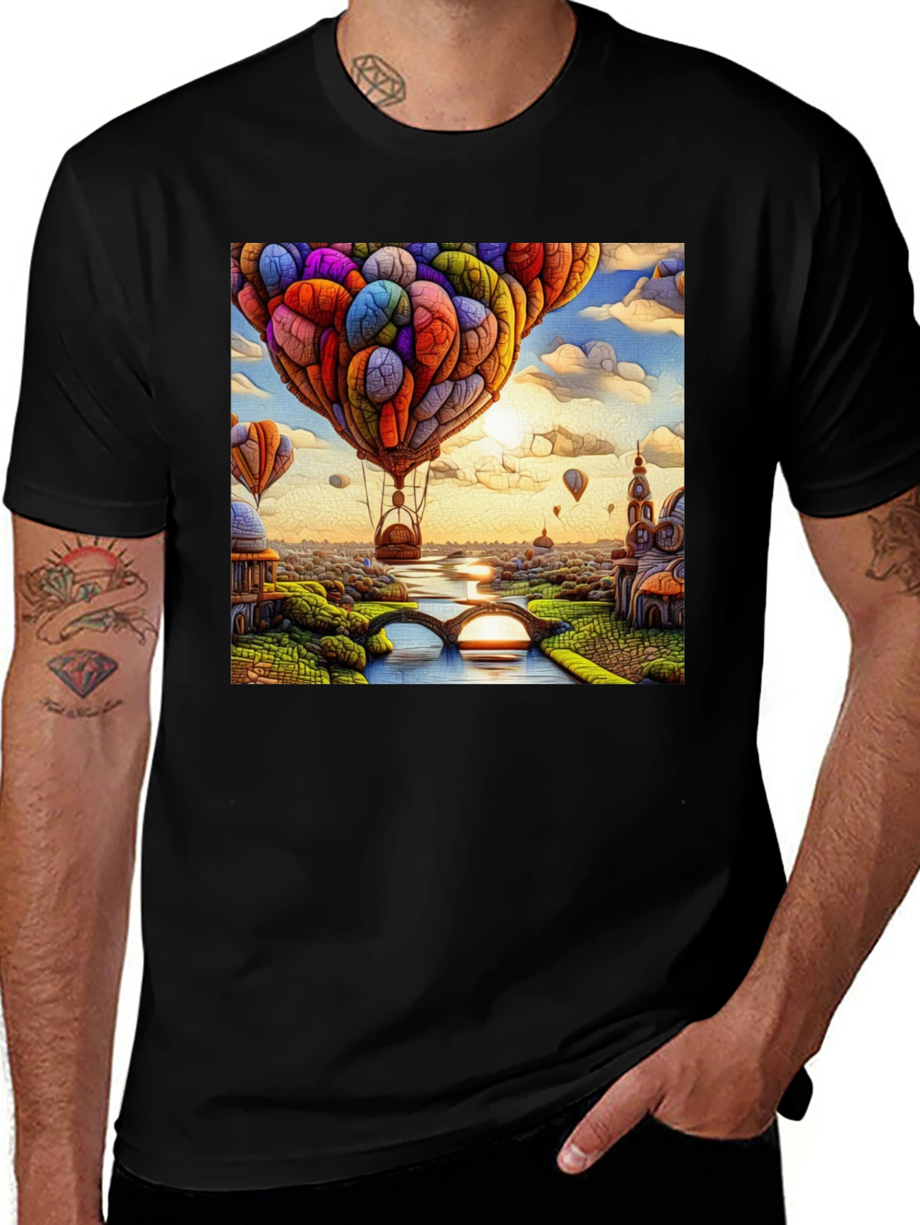 Whimsical Hot Air Balloon Art T-Shirt