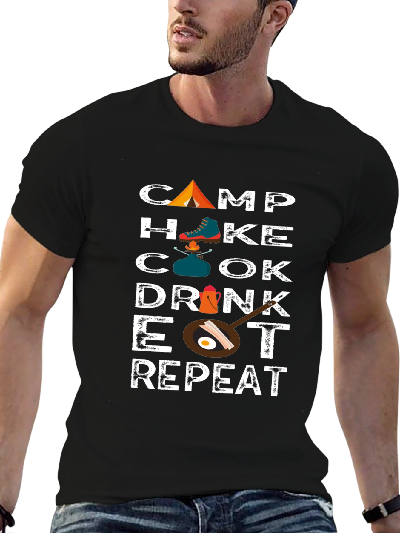 Camp Hike Cook Drink Eat Repeat Graphic T-Shirt