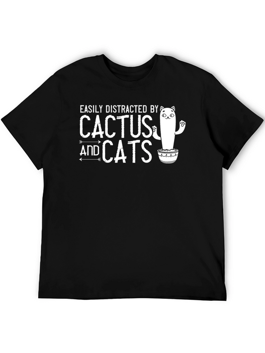 Easily Distracted by Cactus and Cats Funny T-Shirt