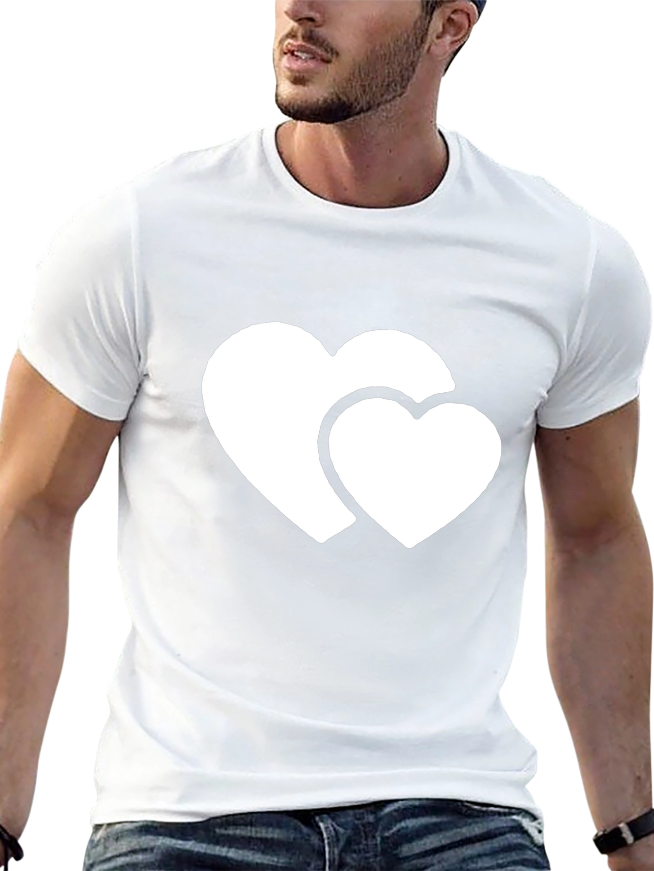 Black T-Shirt with Double Heart Graphic