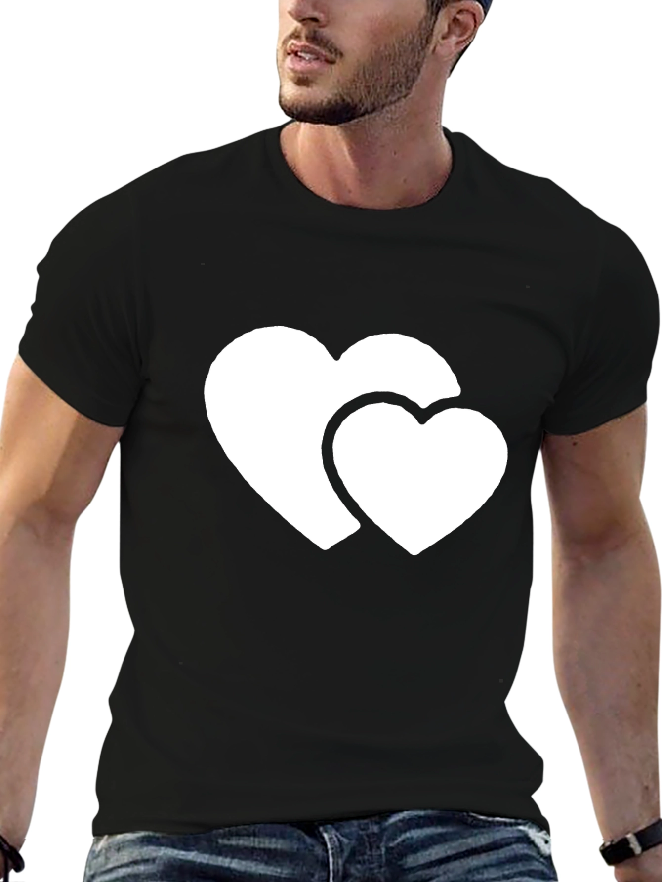 Black T-Shirt with Double Heart Graphic