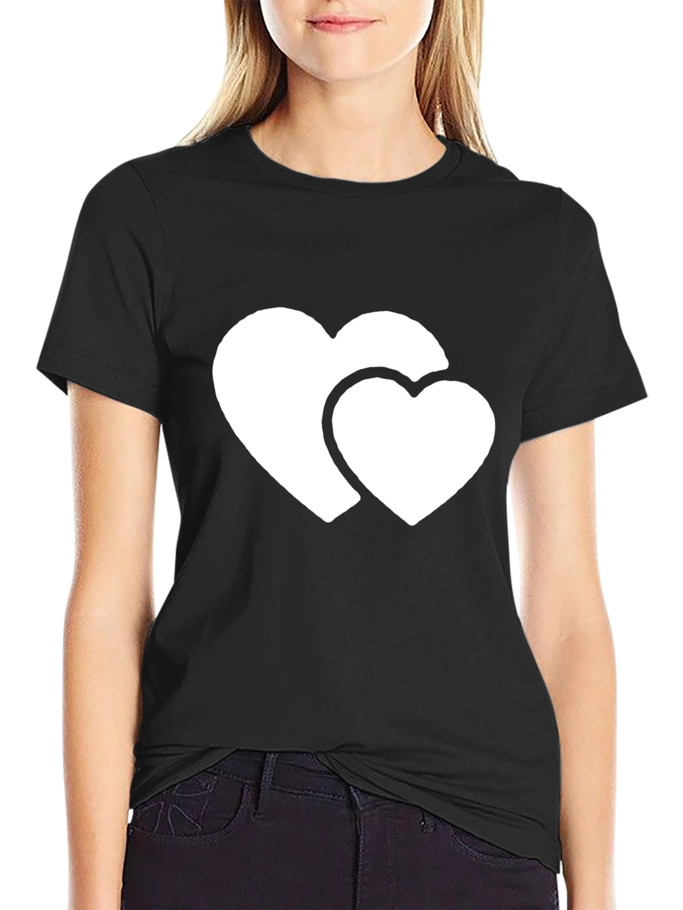 Black T-Shirt with Double Heart Graphic