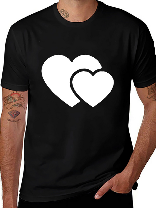 Black T-Shirt with Double Heart Graphic