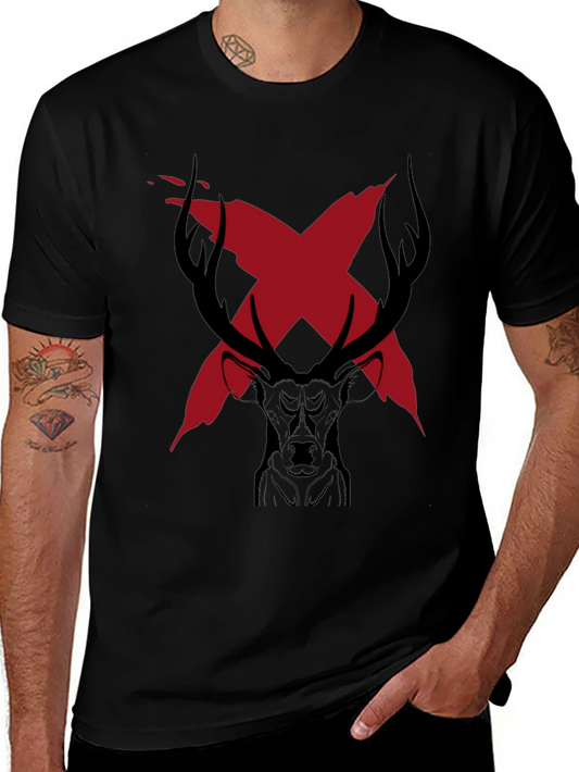 Edgy Deer Graphic Tee - Black