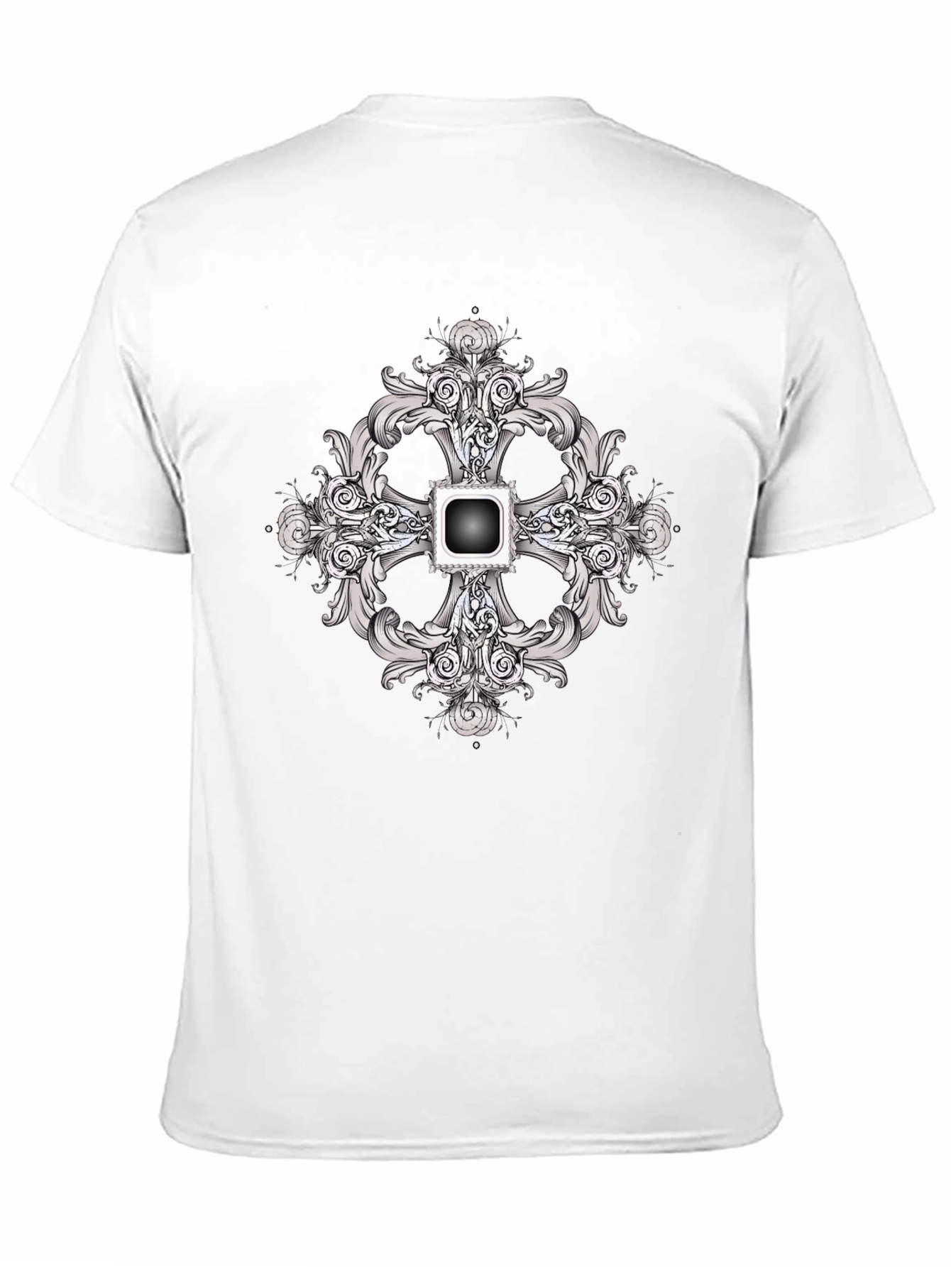Black Tee with Ornate Cross Design
