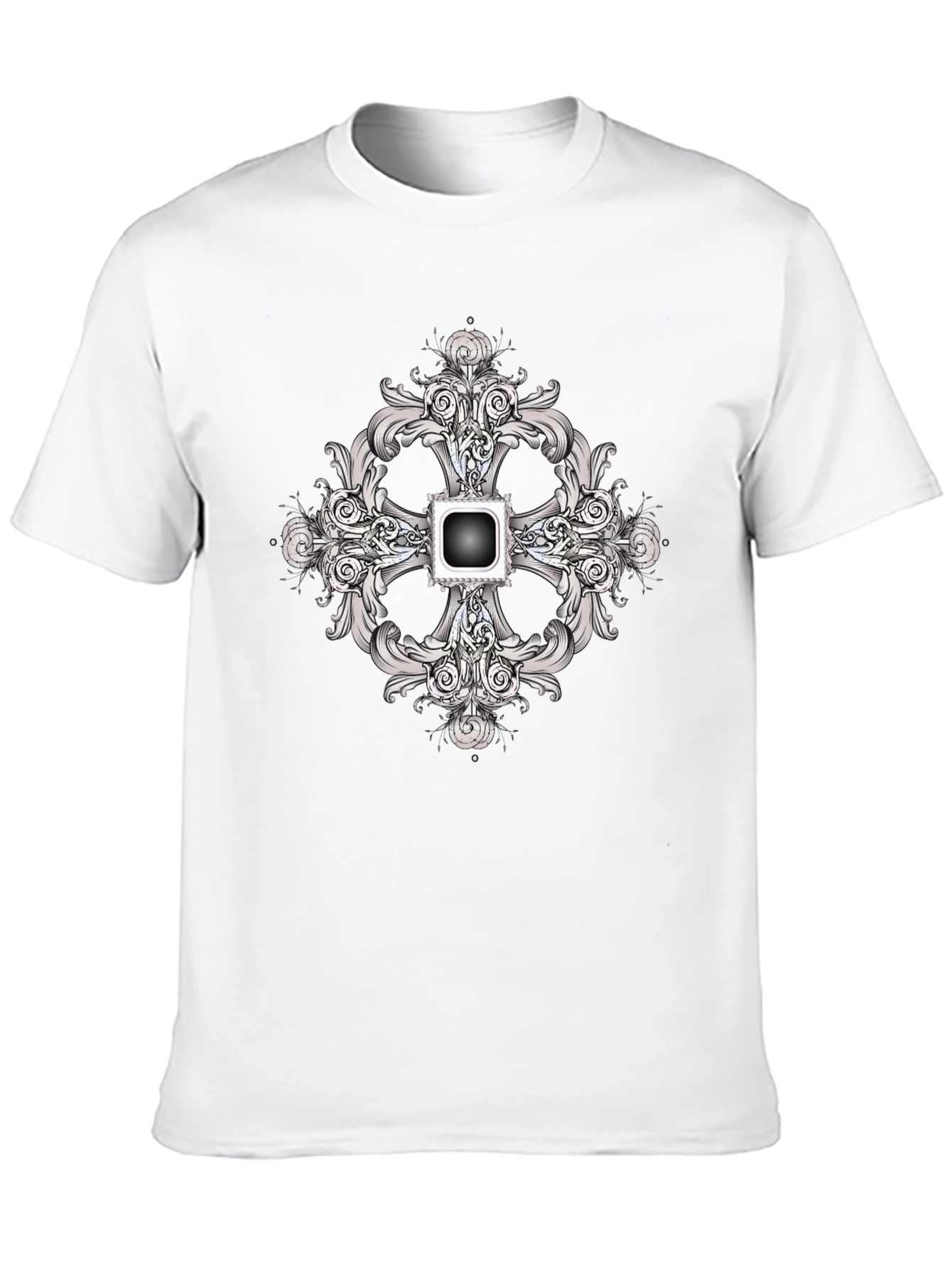 Black Tee with Ornate Cross Design
