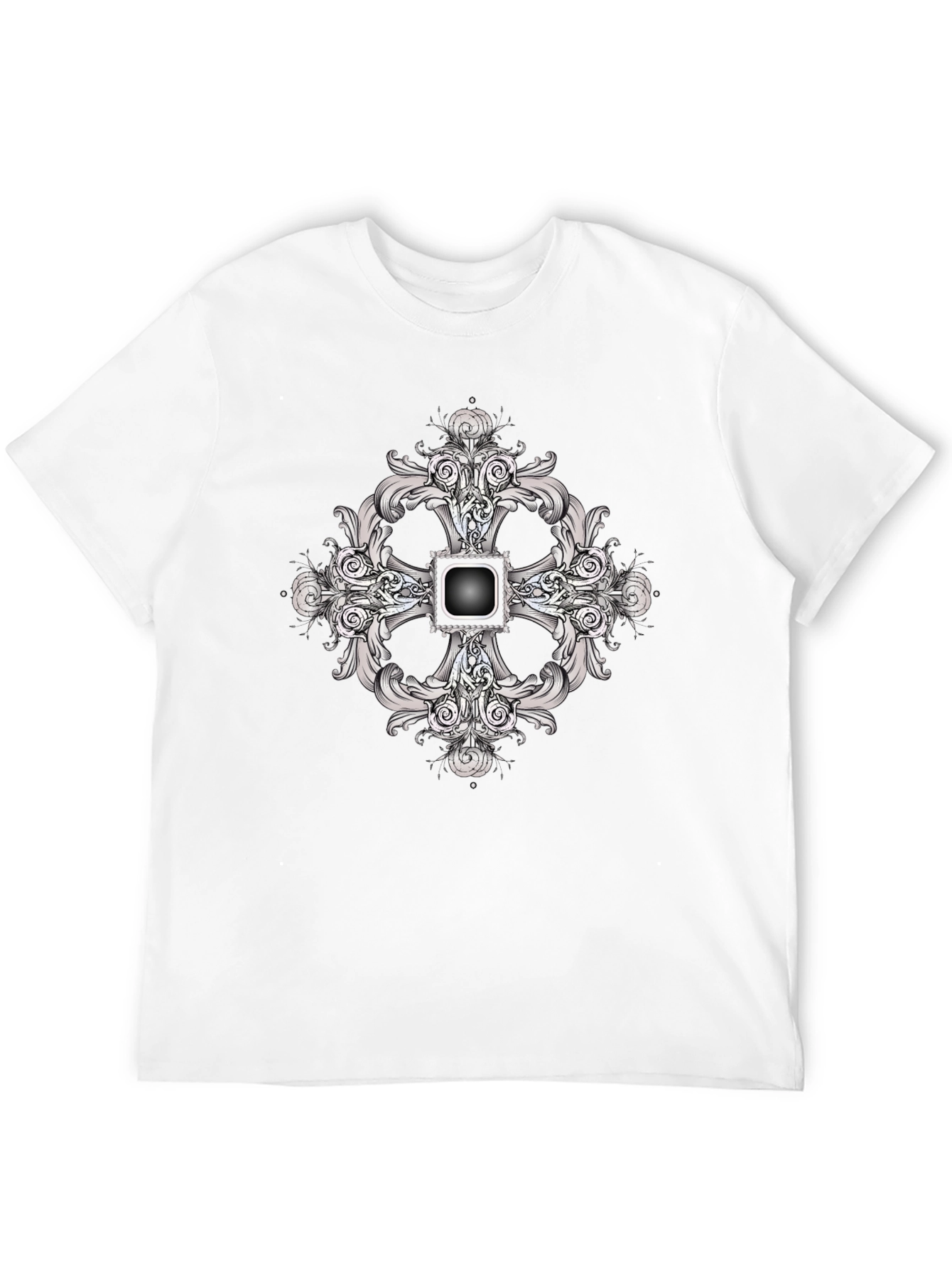Black Tee with Ornate Cross Design