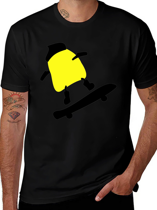 Skateboarding Cartoon T-Shirt - Black Cotton Tee