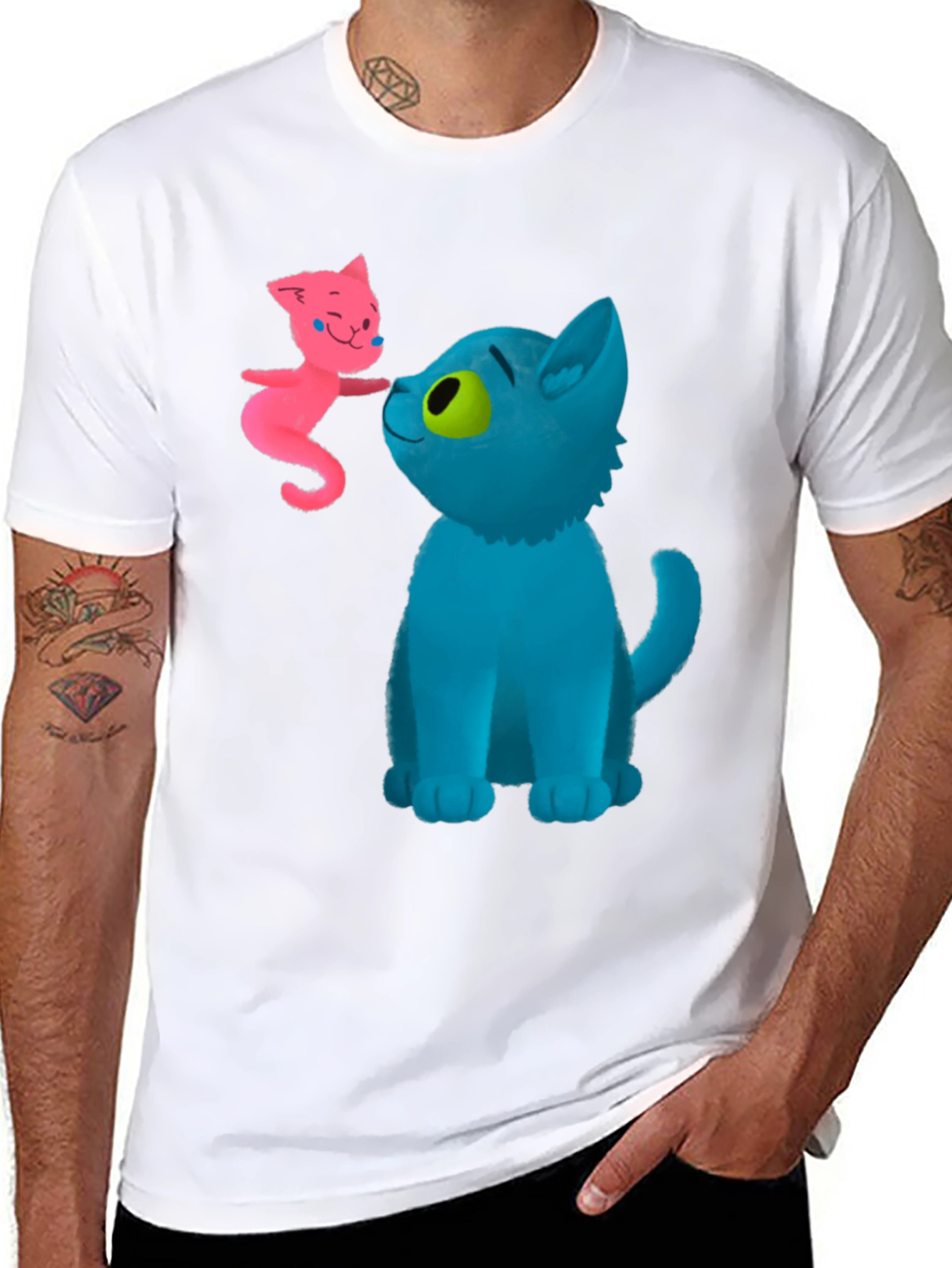 Cartoon Cats Graphic Tee - Whimsical Black T-Shirt