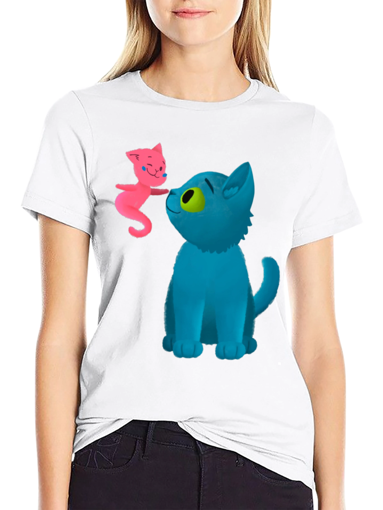 Cartoon Cats Graphic Tee - Whimsical Black T-Shirt