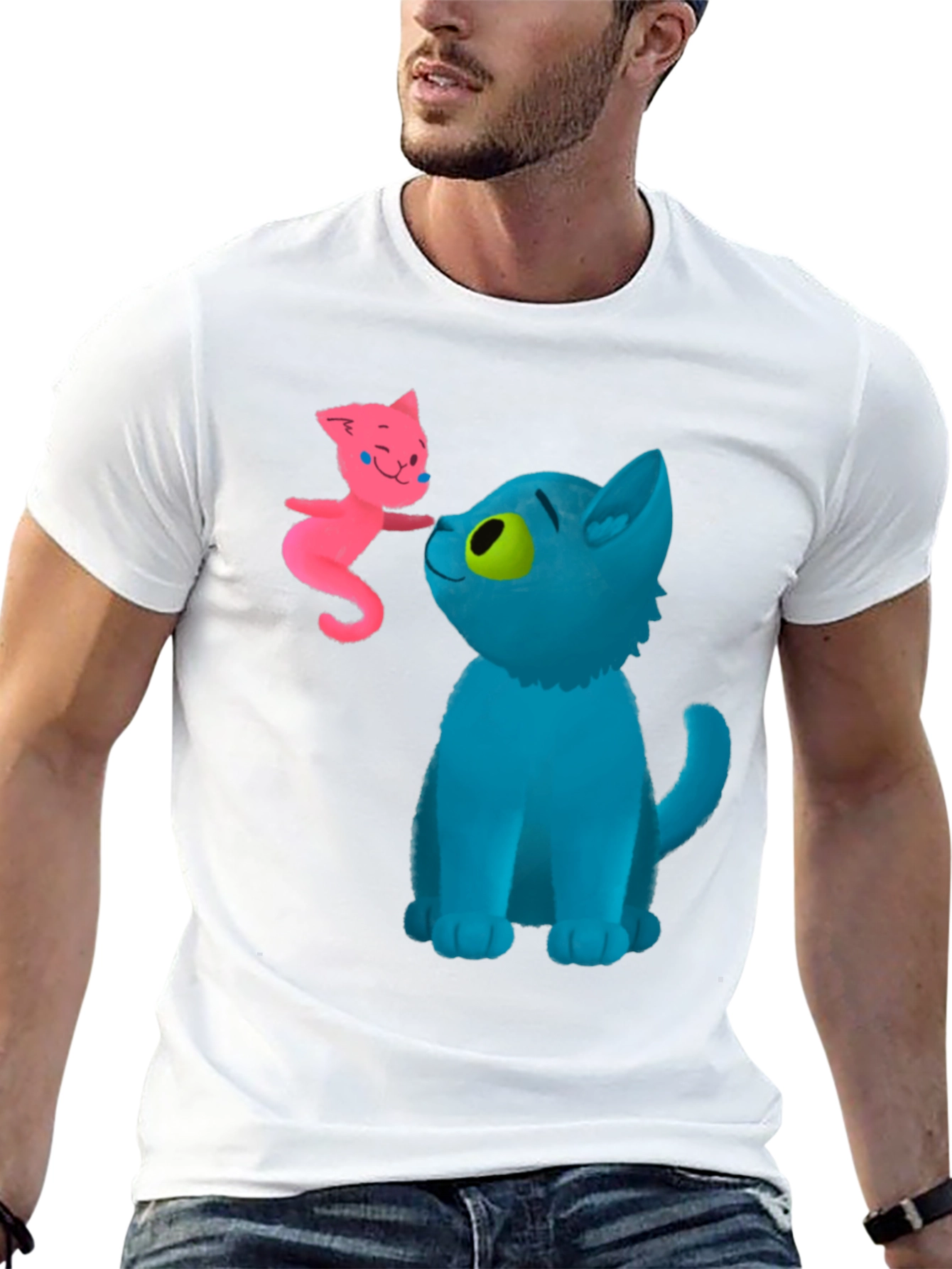 Cartoon Cats Graphic Tee - Whimsical Black T-Shirt