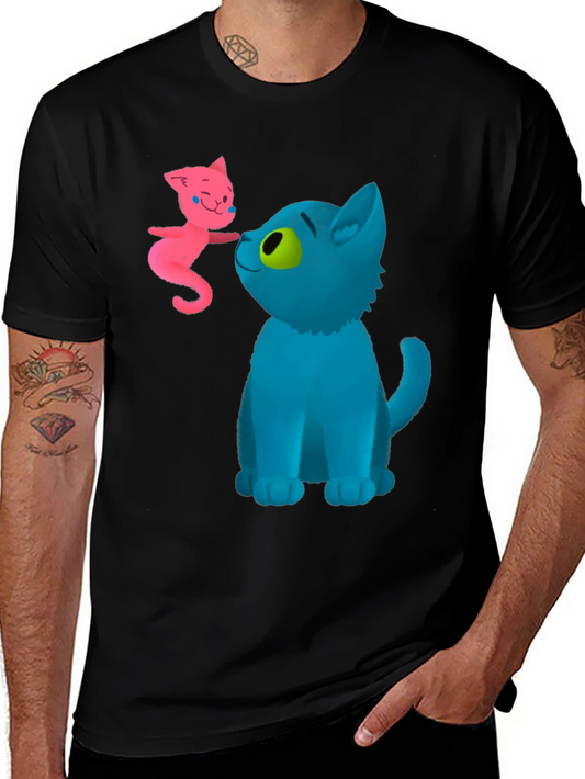 Cartoon Cats Graphic Tee - Whimsical Black T-Shirt