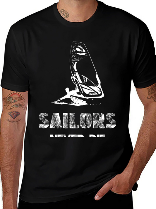 Sailors Never Die Graphic Tee - Black Cotton T-Shirt