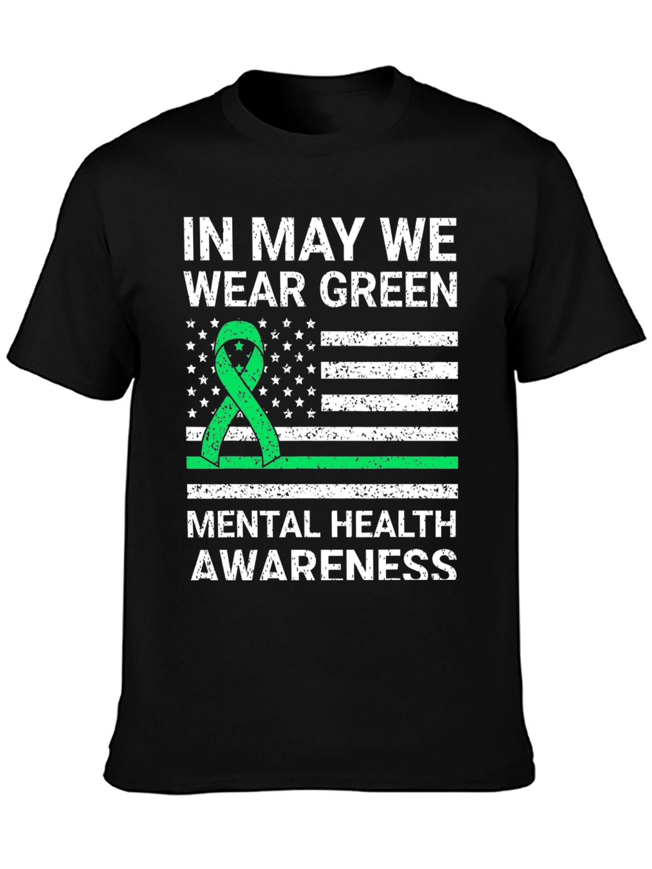 Mental Health Awareness Green Ribbon USA Flag T-Shirt